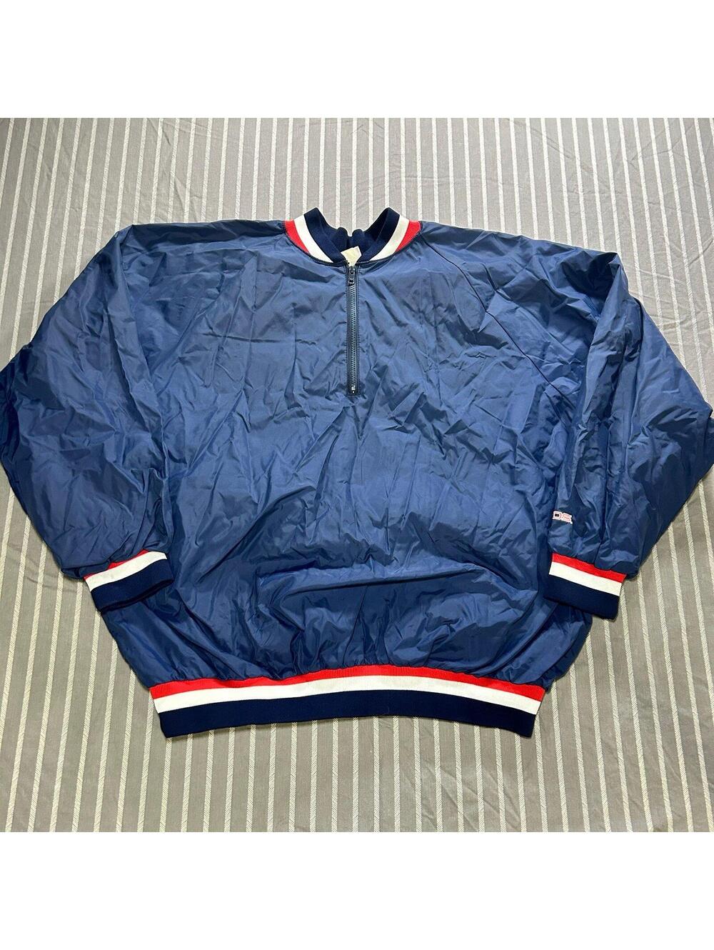 Vintage Mens Jacket 2XL Pullover 1/4 Zip Baseball +Pos Made In USA Blue